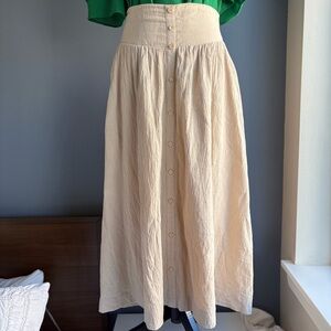 Stitch + Feather Cream Elastic Waist Linen Maxi Skirt - Boho Coastal Cowgirl
